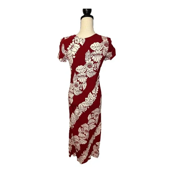 Hilo Hattie Red Dress Vintage Maxi Short Sleeve Floral Tropical Aloha Hawaii XS - Picture 3 of 5